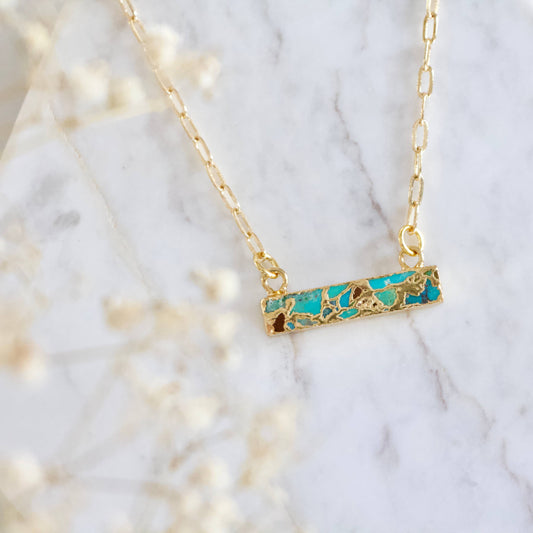 Copper Turquoise Bar Paperclip Necklace 
