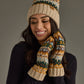 Taupe & Multicolored Patterned Pom Hat