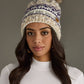 White, Purple & Taupe Patterned Pom Hat