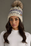 White, Purple & Taupe Patterned Pom Hat