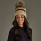 Taupe & Multicolored Patterned Pom Hat