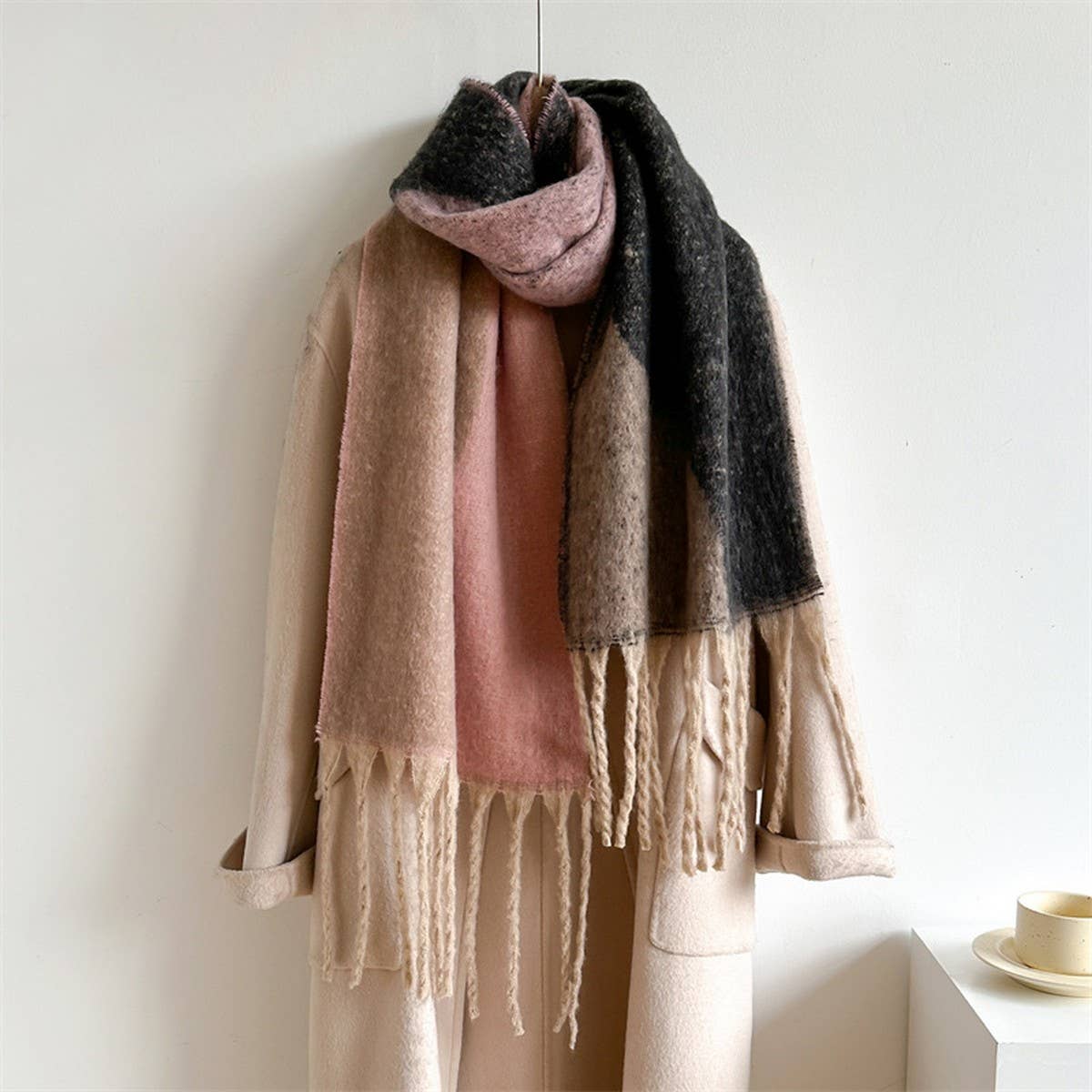 Geometric Fringe Wool Scarf
