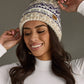 White, Purple & Taupe Patterned Pom Hat