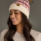 Beige, Lilac & Orange Patterned Pom Hat