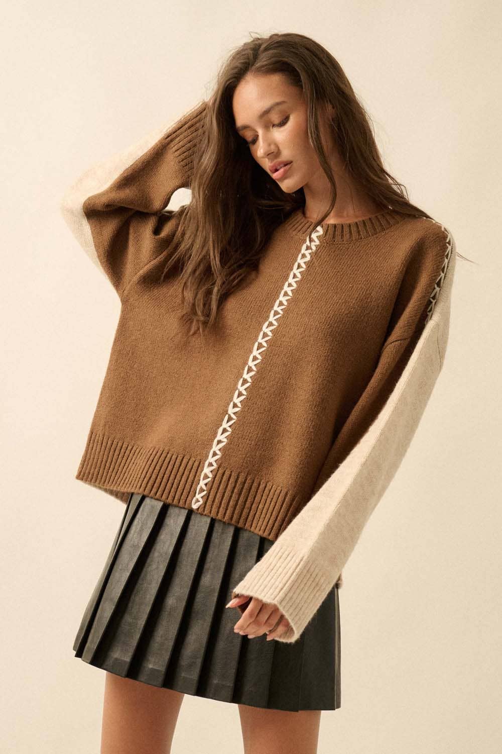 Cassie Knit Stitched Loose-Fit Sweater