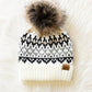 Ivory, Gray & Tan Winter Pattern Pom Hat
