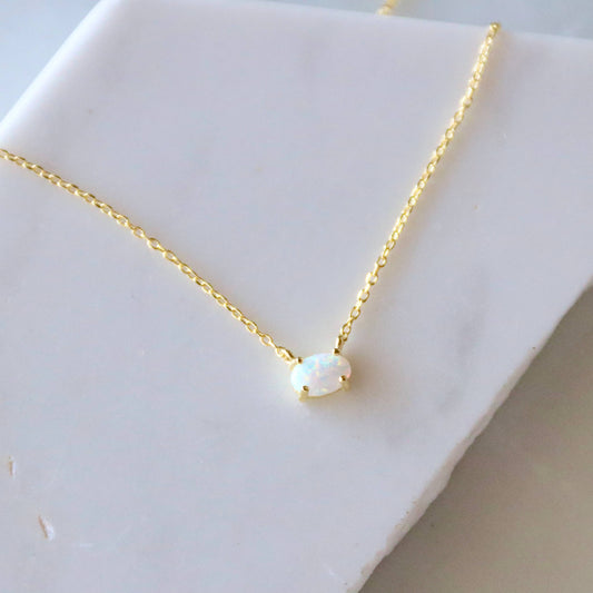 Mini Oval Opal Necklace