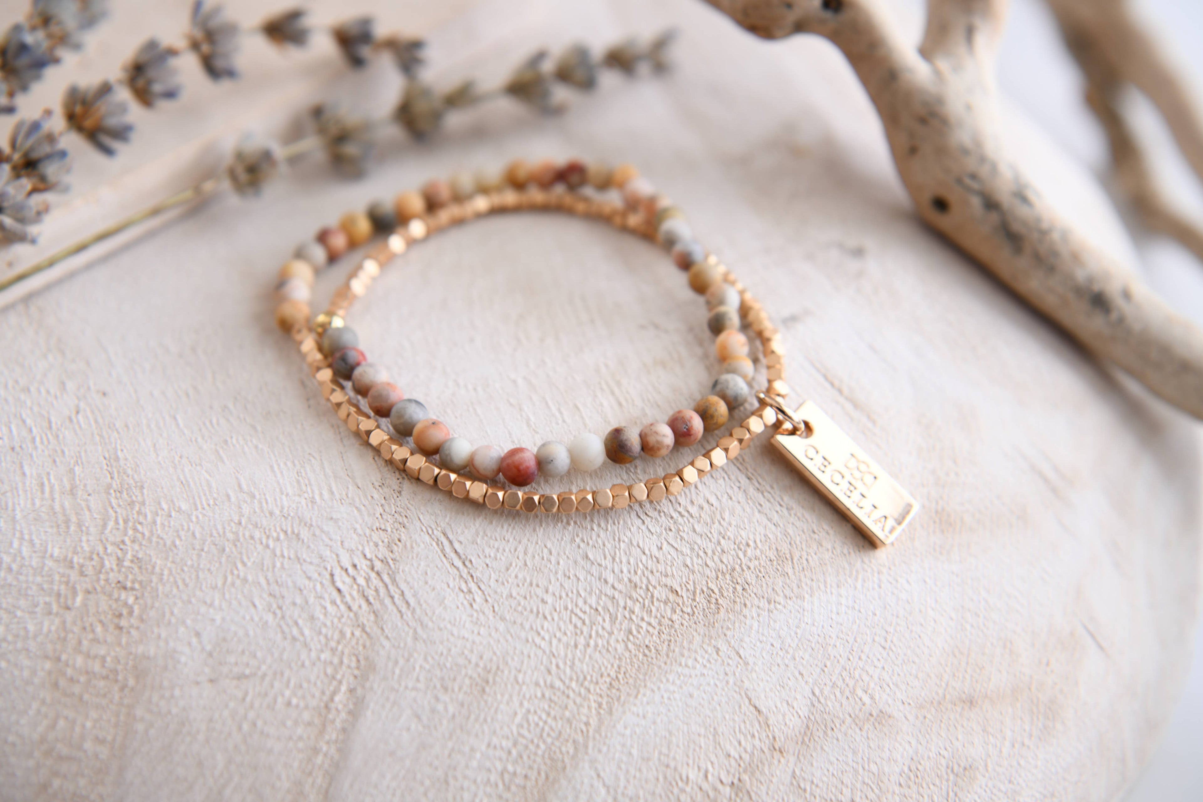 Gemstone Wrap Bracelet with Faceted Gold Beads