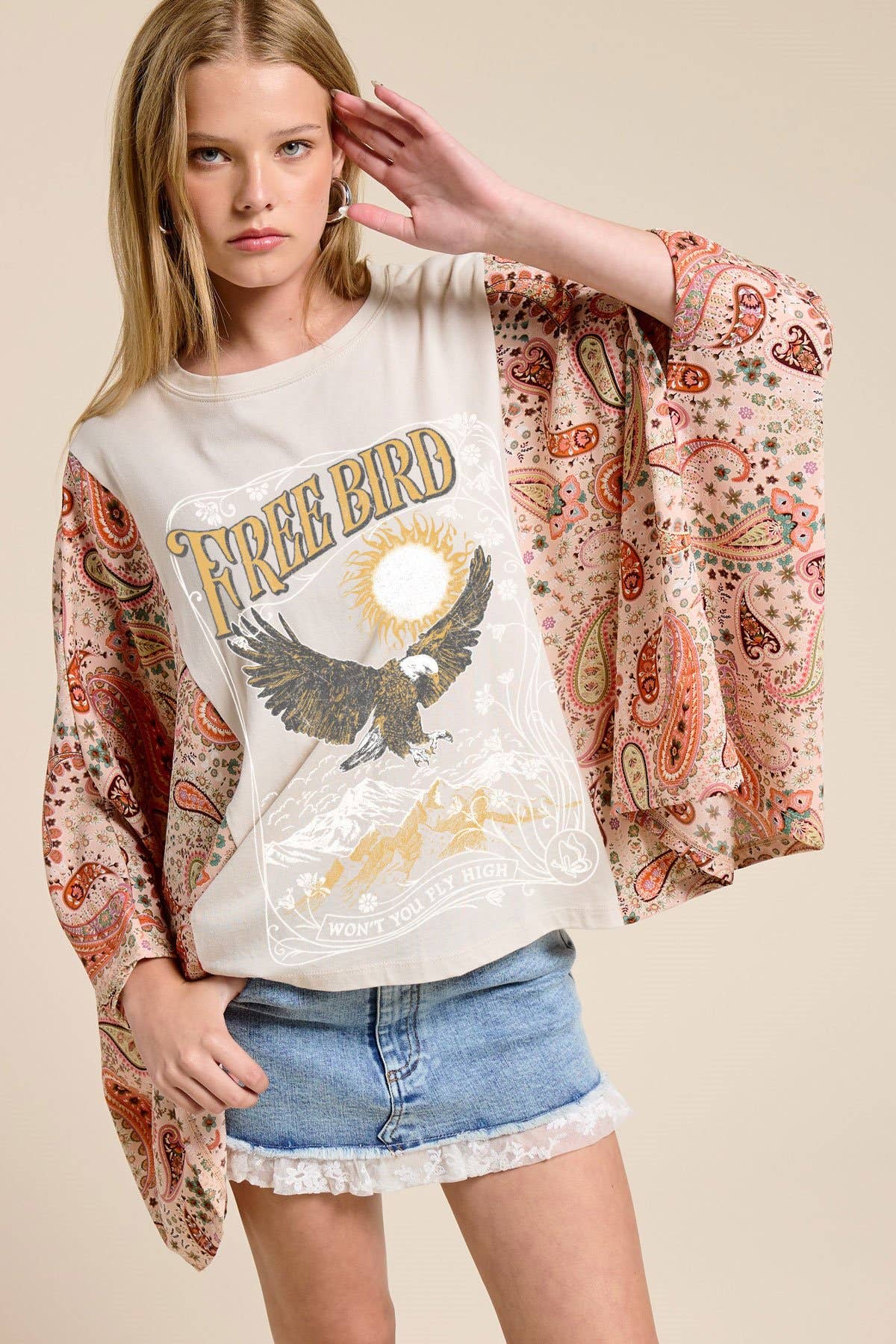 Free Bird Contrast Sleeve Top