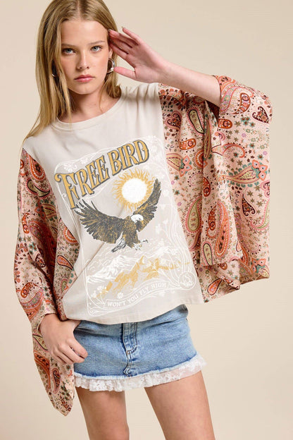 Free Bird Contrast Sleeve Top