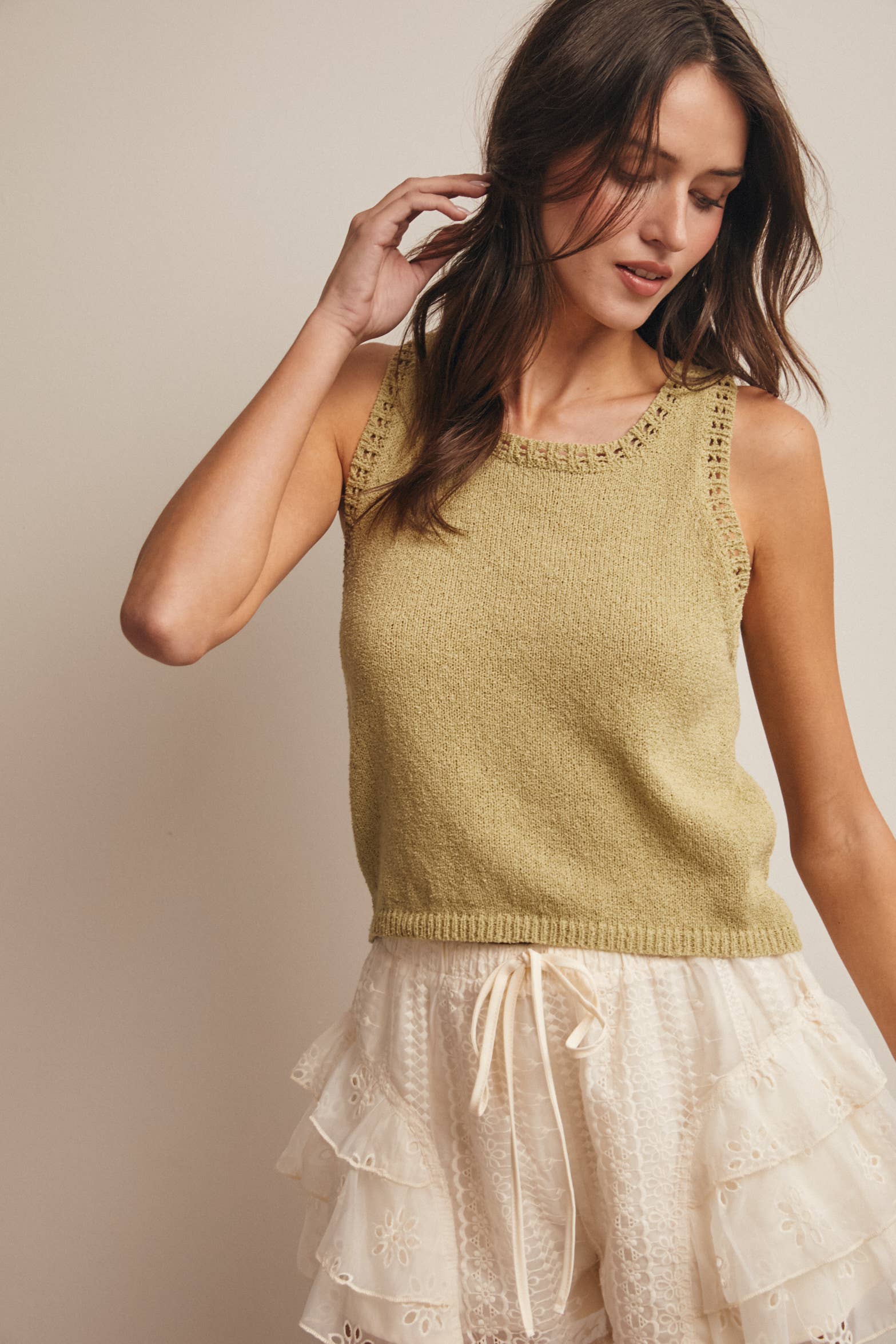 Lisa Open-Knit Sleeveless Tank Top