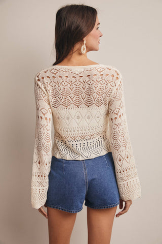 Nicole Crochet Tie-Front Knit Cardigan