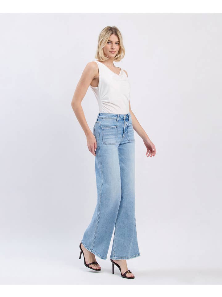 Oakley High Rise Patch Pocket Wide Leg Jeans