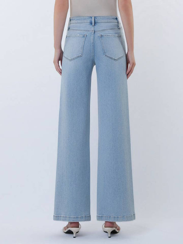 Lacy Cut Seam Detail Light Wash Wide Jeans