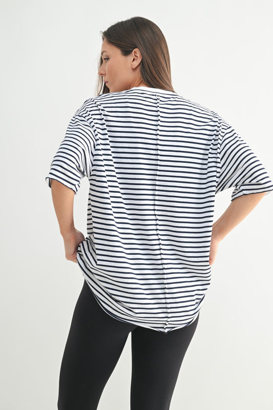 Lynn Coastal Cotton Striped Oversized Crewneck Tee