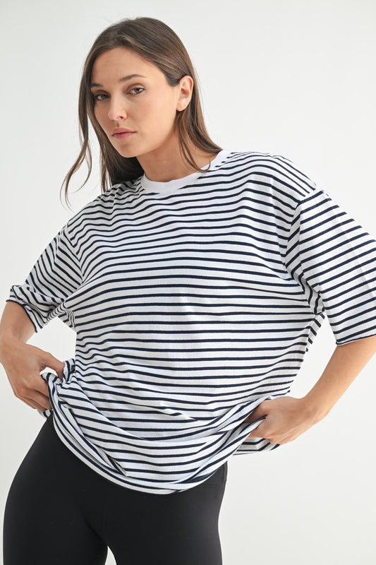 Lynn Coastal Cotton Striped Oversized Crewneck Tee